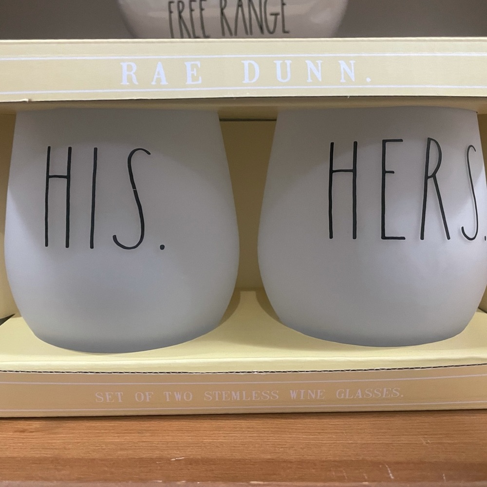 Rae Dunn stemless wine glasses